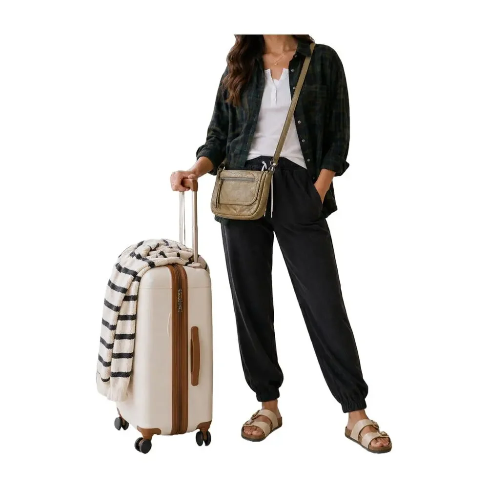 Bueno Khaki Tan Leather Crossbody Euro Summer Travel Chic Capsule Coastal Bag